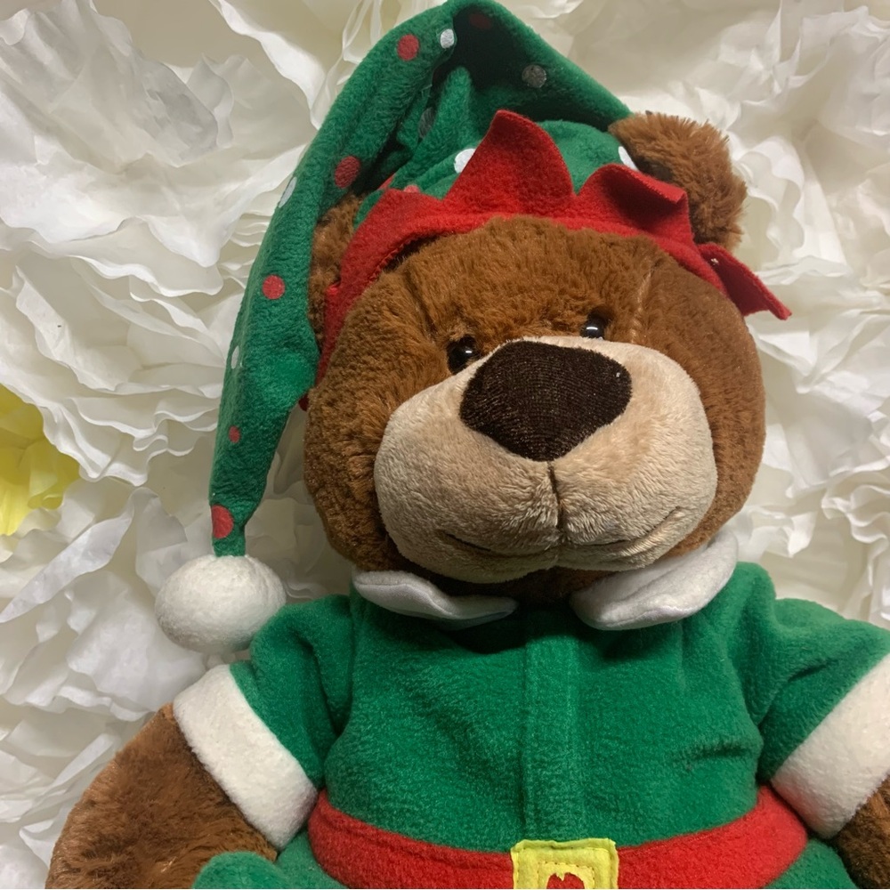 Belk Green and Brown Stuffed Bear with Elf Hat